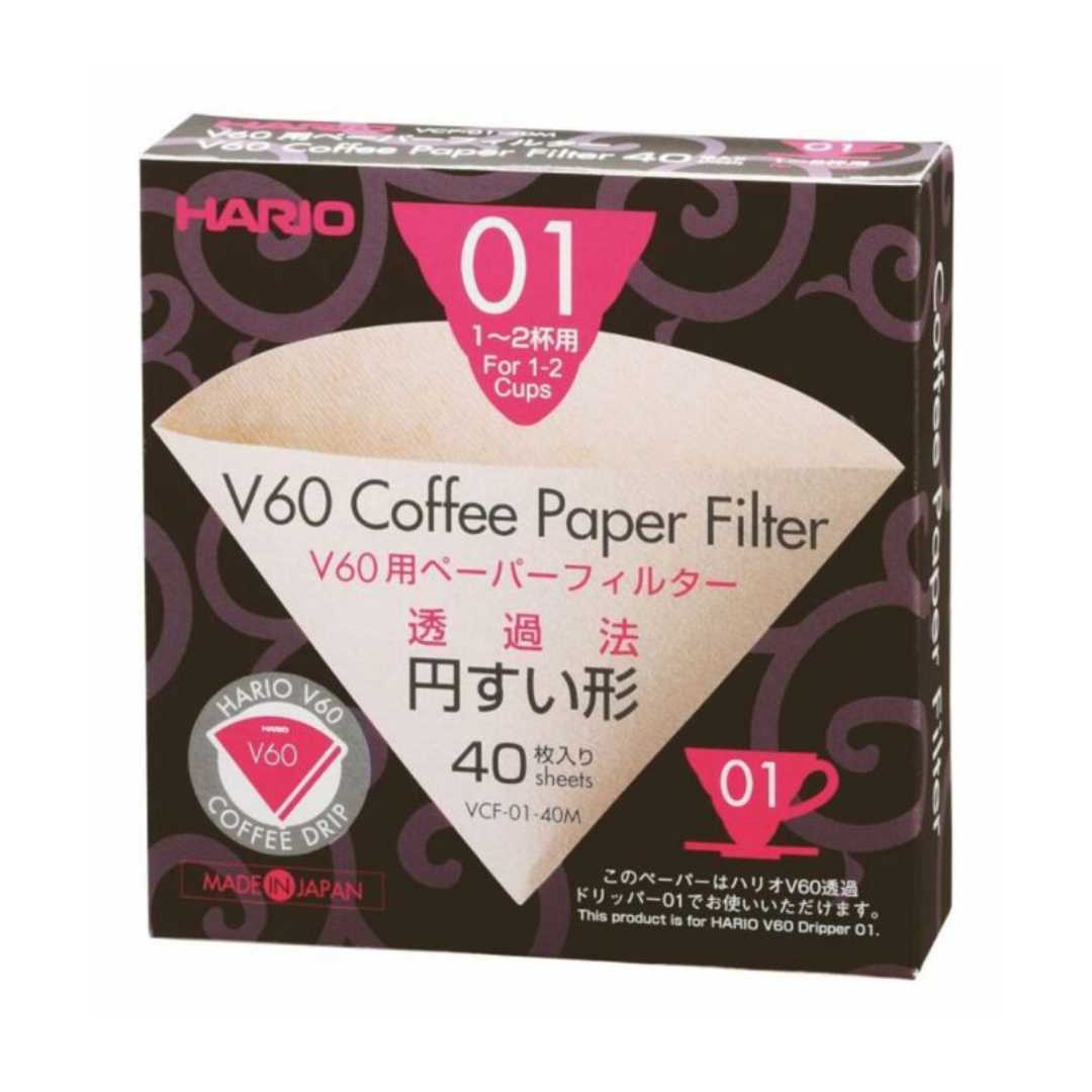 Hario V60 Paper Filter 01 Dripper 40 Sheets Unbleached